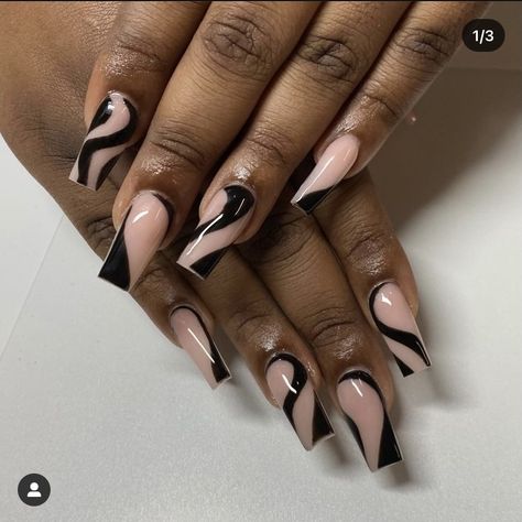 Classy Baddie Nails Coffin, Bold Acrylic Nails, Black Tip Nails, Long Acrylic Nail Designs, Drip Nails, Glow Nails, Classy Acrylic Nails, Dope Nail Designs, Long Square Acrylic Nails