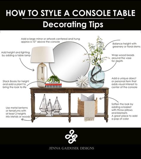 Console Table With Lantern, Console Table Styling Under Stairs, Sofa Table With Mirror Above, Mirror Height Above Console, Console Table Two Lamps, Entryway Table Pictures, How To Style An Entry Way Table, Upstairs Hallway Table Decor, Lamps On Entry Way Table