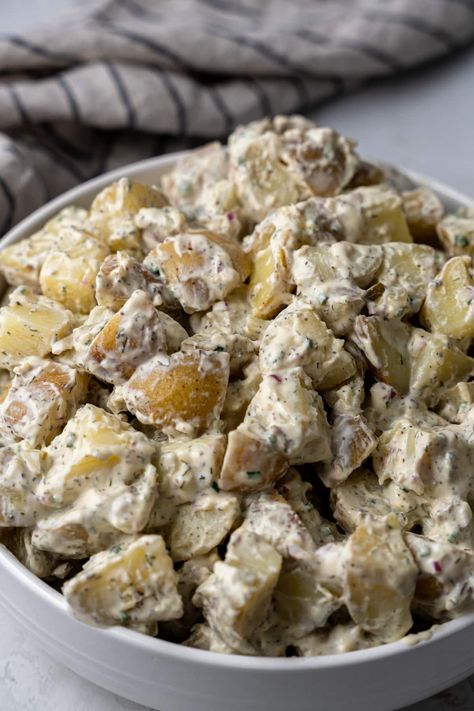 Yogurt Potato Salad, Oh Snap Macros, Healthy Potato Salad, Making Potato Salad, Balanced Recipes, Healthy Potato, Potato Salad Healthy, Potato Varieties, Classic Potato Salad