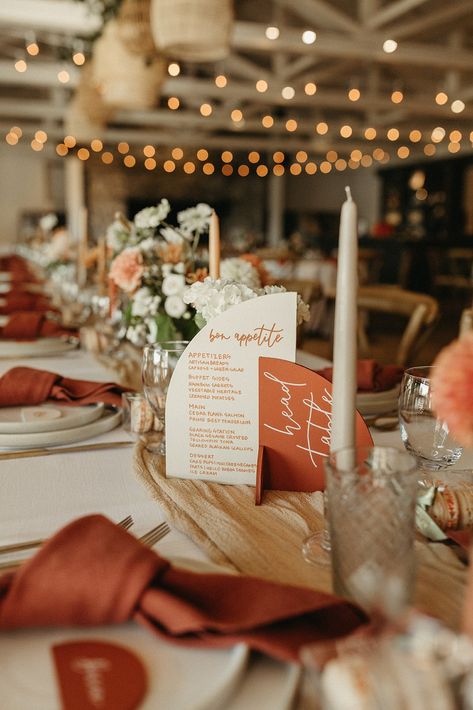 Roche Harbor Destination Wedding — goldenrod floral design Elegant Terracotta Wedding, Terracota Wedding Decorations, Auburn Wedding Colors, Beige Tablecloth Wedding, Blush And Terracotta Wedding, Goldenrod Wedding, Wedding Theme Ideas Elegant, Palawan Wedding, Sunset Wedding Theme