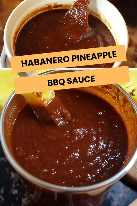 habanero pineapple bbq sauce Unique Bbq Sauce, Hawaiian Bbq Sauce, Pineapple Bbq Sauce, Pineapple Habanero Sauce, Bbq Sauce Homemade Easy, Homemade Bbq Sauce Recipe, Habanero Sauce, Honey Bbq Sauce, Bbq Sauces