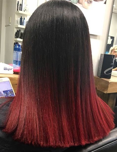 20 Radical Styling Ideas For Your Red Ombre Hair Hair Tip Dye Ideas, Red Ombre On Black Hair, Brown Into Red Ombre, Brown Hair With Red Tips Dip Dye, Red Tips On Brown Hair, Ombre Hair Color Red, Red Ombre Hair Color For Brunettes, Hair Ombre Ideas, Red Hair Ends