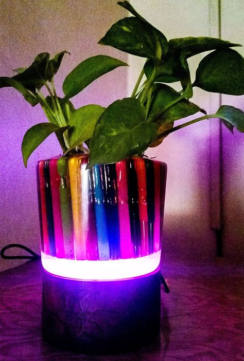 Resin Planters Diy, Glowing Resin, Led Colours, Indoor Planting, Planter Diy, Led Stick, Indoor Tree, How To Varnish Wood, Resin Planters