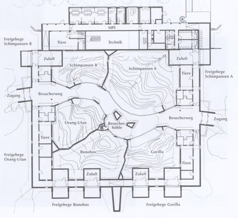 ZooLex Image - Siteplan of building Zoo Blueprints, Zoological Garden, Site Plan, Floor Plan, Planets, Floor Plans, How To Plan, Building, Design