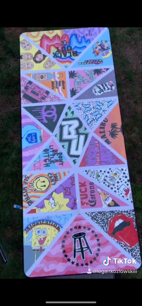 Pong Table Painted, Indie Ideas, Bp Table, Beer Pong Table Diy, Diy Beer Pong, Diy Beer Pong Table, Custom Beer Pong Tables, Beer Table, Diy Beer