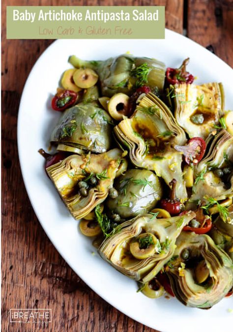 Up your antipasto game with these marinated baby artichokes! Keto and Paleo friendly! Salad Low Carb, Easy Stuffed Cabbage, Artichoke Salad, Antipasto Salad, Marinated Olives, Sundried Tomatoes, Artichoke Recipes, Low Carb Salad, Low Carb Keto Recipes