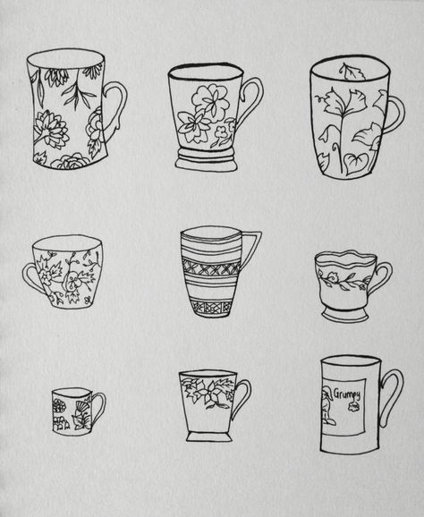 Tiny Mug Tattoo, Tea Cup Line Drawing, Tiny Tea Cup Tattoo, Tea Mug Tattoo, Tea Cup Tattoo Vintage, Teacup Tattoo Vintage, Latte Art Tattoo, Cup Of Tea Tattoo, Teacup Drawing