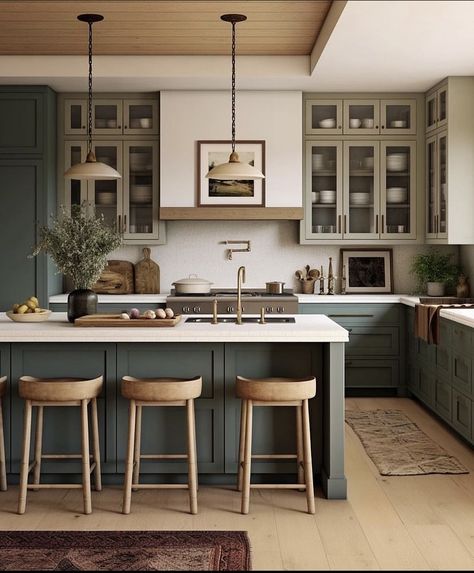 Model Dapur, Kitchen Transitional, Kabinet Dapur, Casa Vintage, Green Cabinets, Transitional Kitchen, Loft Design, Kitchen Inspiration Design, Modern Farmhouse Kitchens