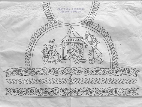 The tambour stitch is a type of chain stitch that is worked with a tambour hook. It is a very versatile stitch that can be used to create a variety of effects, including beading, outlining, and filling. Tambour embroidery is often used to create delicate and intricate designs. It is a popular technique for embellishing clothing, accessories, and home décor. The tambour stitch is a relatively easy stitch to learn, but it can take some practice to master. Aari Work Blouse Wedding Tracing Paper, Aari Bridal Blouse Designs Tracing, Heavy Bridal Aari Work Blouse Designs Tracing, Aari Work Tracing Patterns Bridal, Pallaku Design In Aari Tracing, Lehnga Sketching, Pallakku Aari Work Blouse, Pallakku Design Drawing, Tracing Aari Blouses Designs