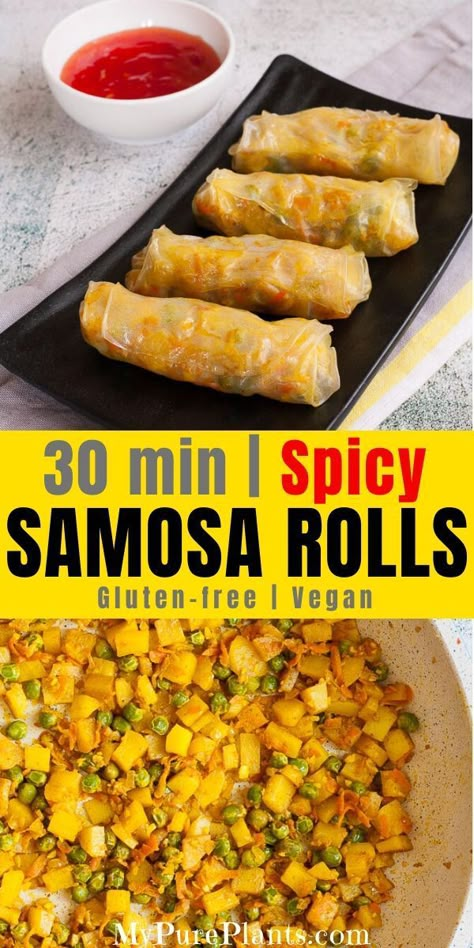 Samosa Rolls, Vegan Samosa, Indian Samosas, Vietnamese Summer Rolls, Rice Paper Recipes, Easy Finger Food, Rice Rolls, Samosa Recipe, Summer Rolls