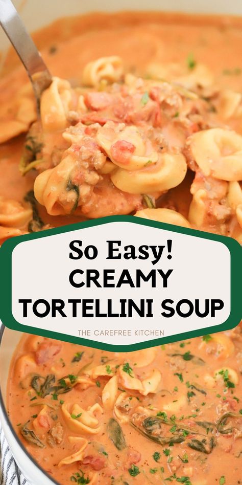 Soup Recipes Slow Cooker Tortellini, Tortolini Soup Crock Pot, Keto Tortalini Soup, Tortellini Soup No Cream, Sausage Tortellini Soup With Cream Cheese, Instapot Creamy Tortellini Soup, Sausage Tomato Tortellini Soup, Tortellini Soup With Rotel, Cheesy Tortellini Soup Crockpot