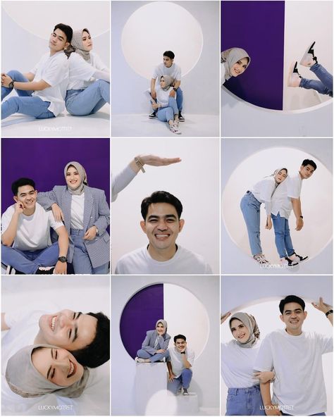 Couple Post Ideas Studio, Prewed Studio Casual, Foto Studio Couple Casual, Photobox Ideas Pose Couple, Poto Studio, Pose Couple, Pre Wedding Photoshoot Props, Pre Wedding Photoshoot Outfit, Wedding Photo Studio