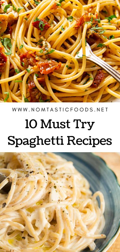 Unsure what to cook up for dinner? Check out our latest recipe roundup for 10 spaghetti dishes that will satisfy even the pickiest of eaters.    #pasta #pastarecipe #pastadishes #noodles #noodledishes #noodlerecipe #italianfood #spaghetti #spaghettirecipes Recipes With Spaghetti Noodles, Spaghetti Pasta Recipe, Spaghetti Dishes, Spagetti Recipe, Spaghetti Recipes Easy, Delicious Spaghetti, Best Spaghetti, Spaghetti Dinner, Noodle Recipes Easy