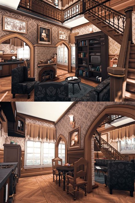 Sims 4 Atrium, Sims 4 Manor Interior, Sims 4 Victorian House No Cc, Sims 4 Base Game Victorian House, Sims Vintage House, Sims4 Victorian House, Sims 4 Victorian Bathroom, Sims Houses No Cc, Sims 4 Victorian Kitchen