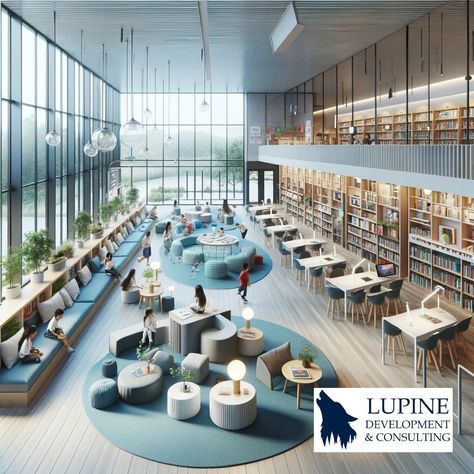 Cafe Library Design, Library Concept Architecture, Modern Library Design, Library Landscape, Library Modern, Job Portfolio, Public Library Design, Library Seating, Conceptual Model Architecture