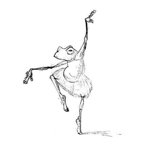 Ballerina Frog, White Art Painting, Dancing Drawing, Ballet Drawings, Easy Animal Drawings, Princess Tattoo, Dancing Animals, Fairy Tattoo Designs, Fairy Drawings