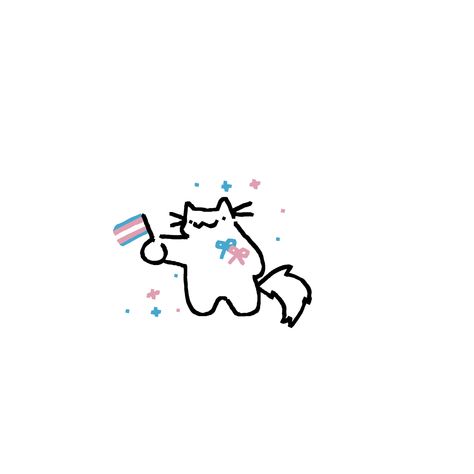 Trans Doodles, Goofy Drawing Cat, Trans Cat Pfp, Silly Cat Drawing Doodles, Cat Pride Flag, Cat Holding Pride Flag, Cat Text, Text Drawing, Trans Art