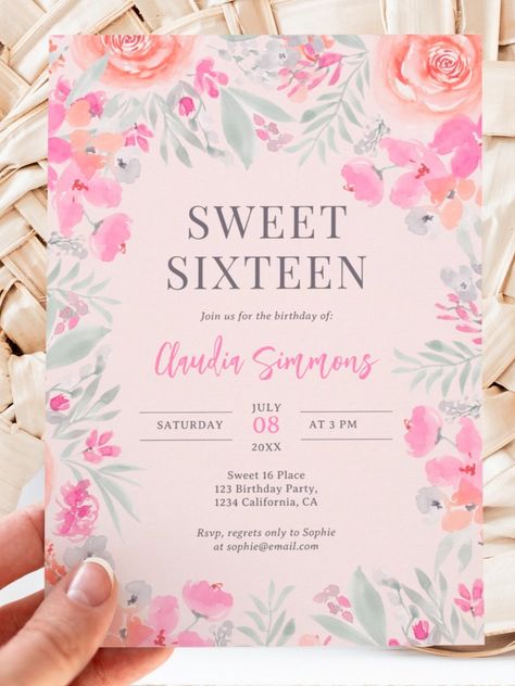 Floral botanical garden pink peach sweet 16 invitation
A pretty Floral botanical garden pink peach Sweet 16 birthday invitation featuring hand painted pink, peach, green and gray garden flowers with elegant soft pastel greenery on pastel light blush pink background! #birthday #happybirthday #birthdaycards #birthdayparty #turningsixteen #16thbirthday #sweetsixteen #floral Sixteenth Birthday Invitations, Sweet Sixteen Birthday Party Ideas, Pastel Theme, 16th Birthday Invitations, Sixteenth Birthday, Sweet Sixteen Birthday, Sweet 16 Invitations, Sweet 16 Birthday, Sweet Sixteen