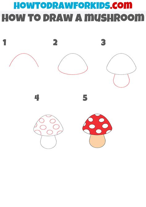 How To Doodle Mushrooms, Small Mushroom Painting Easy, Easy Mushroom Drawing Step By Step, Canvas Painting Ideas Mushrooms, Step By Step Easy Drawings For Beginners, How To Draw Mushrooms Easy, Drawing Ideas Easy Mushrooms, How To Draw A Mushroom Step By Step, How To Draw A Gnome