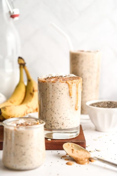 Chia Banana Boost Smoothie — Lauren Camposano | Food & Product Photographer Chia Banana Boost Smoothie, Banana Peanut Butter Smoothie, Smoothie At Home, Tropical Smoothie Cafe, Banana Splits, Chia Recipe, Peanut Butter Banana Smoothie, Banana Peanut Butter, Banana Coffee