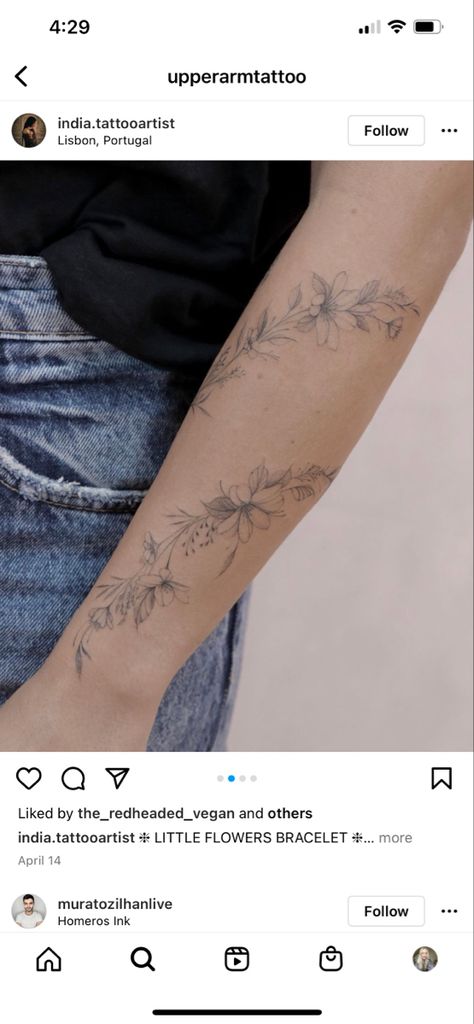 Wraparound Arm Tattoos For Women, Birth Flower Tattoos Wrap Around, Wrap Around Tattoo Design, Daffodil Wrap Around Tattoo, Forearm Flower Tattoo Women Fine Line, Lily Wrap Around Tattoo, Birth Flower Wrap Around Tattoo, Birth Flower Arm Wrap Tattoo, Lily Of The Valley Wrist Wrap Tattoo