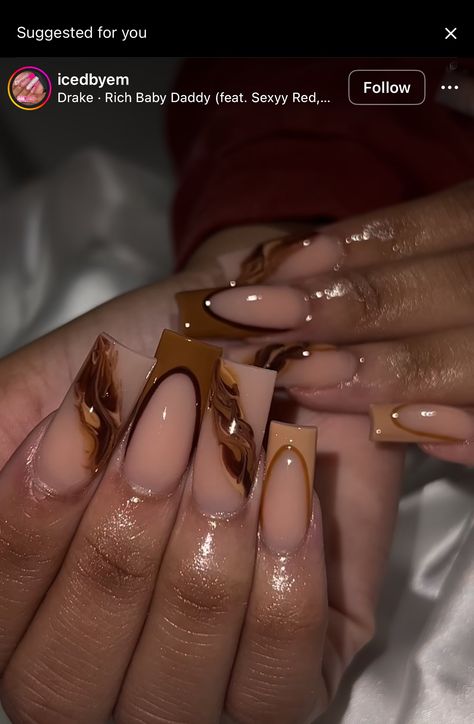 Brown Nails By Skin Tone Range, Gold Nails On Dark Skin, Brown Snake Skin Nails, Nails For Darker Skin Tone, Skin Tones, Nail Art, Skin, Nails