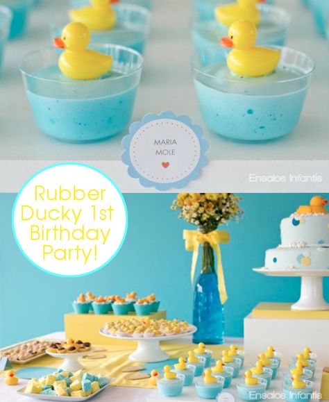 Rubber Duckie Yellow & Blue 1st Birthday Party via Karas Party Ideas- www.KarasPartyIdeas.com Rubber Ducky Party, Ducky Party, Duck Party, Ducky Baby Shower, Minimalist Theme, Rubber Ducky Baby Shower, Baby Shower Duck, Duck Birthday, Boy Baby Shower Ideas