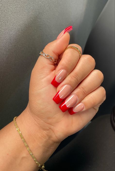 Red French Nails Coffin, French Nail Long, Red France Nails, French Nails Coffin, France Nails, Red French Nails, Red French Tip Nails, Red French Tip, Nail Long