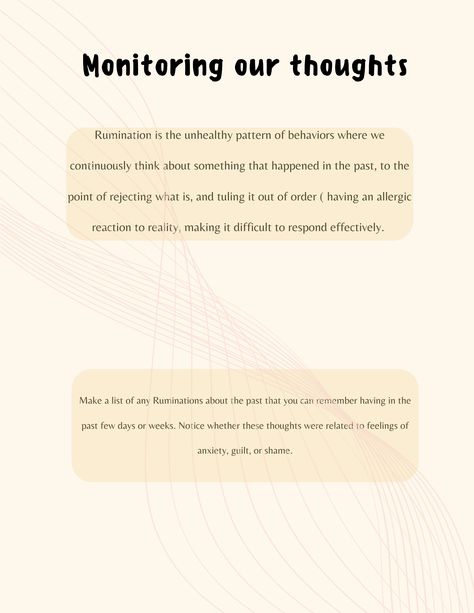 Acceptance Commitment Therapy Activity to learn how to monitor your thoughts and stop rumination thought cycles How To Articulate Your Thoughts, How To Stop Ruminating, Stop Ruminating, Therapy Activity, Allergic Reaction, Lists To Make, Therapy Activities, Health Awareness, Mental Health Awareness