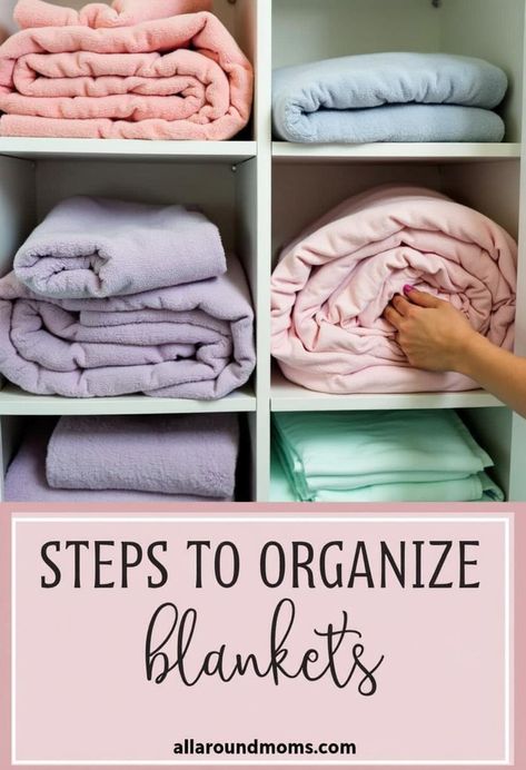 Organizing blankets in your closet is a simple yet effective way to maximize storage space and keep your home tidy. By implementing a systematic approach, you can transform a cluttered closet into a well-organized storage solution. Proper folding techniques, space-saving containers, and strategic placement are key elements to consider. With these strategies, you'll be on your way to a more efficient and visually appealing blanket storage system. Store Blankets In Closet, Comforter Organization Storage Ideas, Best Way To Fold Blankets For Storage, Organizing Comforters In Closet, Storing Sheets And Blankets, How To Organize Blankets In Closet, How To Store Blankets In Closet, How To Organize Bedding, Store Blankets Ideas