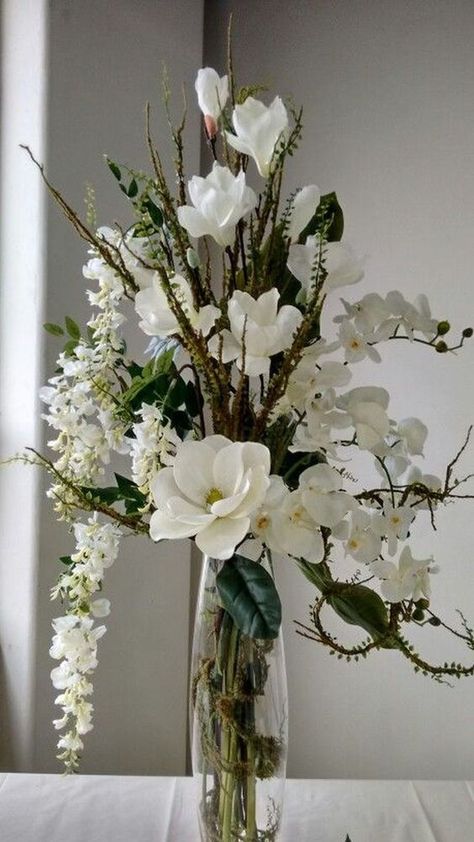 Home Flower Arrangements, Orchid Flower Arrangements, Vase Ideas, White Flower Arrangements, Large Floral Arrangements, Large Flower Arrangements, Vase Flowers, Vase Decoration, Church Flower Arrangements