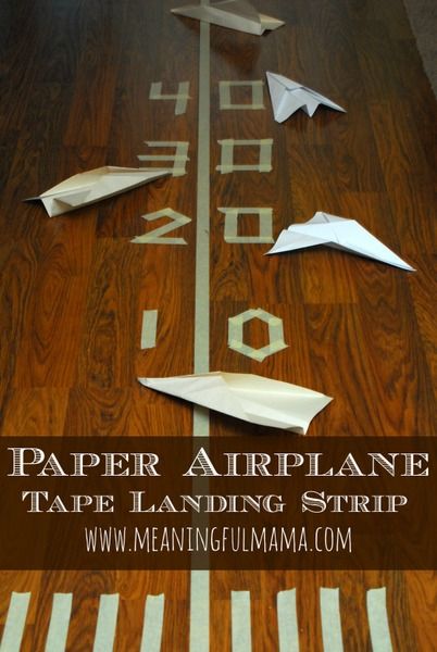 Paper Plane Landing Strip - Great Indoor Activity from Meaningful Mama Plane Landing, Memory Care Activities, Babysitting Activities, Landing Strip, Make A Paper Airplane, Airplane Landing, Indoor Recess, Paper Airplane, Memory Care