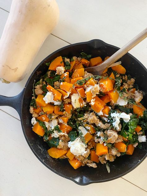 turkey butternut squash skillet - The Food Dragon Turkey Butternut Squash Skillet, Butternut Squash Ground Turkey Recipes, Butternut Squash Skillet, Turkey Butternut Squash, Turkey Squash, Food Dragon, Butternut Squash Bacon, Butternut Squash Sage, Baked Turkey