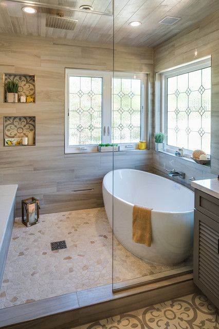 Shower Room With Tub Walk In, Soaker Tub Wet Room, Steam Room Tile Ideas, Master Bath Shower Tub Combo Wet Rooms, Bathroom Remodel With Tub And Shower Separate, Large Bath Tub For Two, Soaking Tub In Shower Area, 10x14 Master Bath Layout, Freestanding Tub Shower Combo Wet Rooms