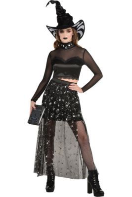 Witch Halloween Costume For Women, Black Mock Neck Top, Halloween Makeup Tutorial Easy, Lunar Witch, Casting Spells, Celestial Print, Costumes Dresses, Witch Costumes, Witch Halloween Costume