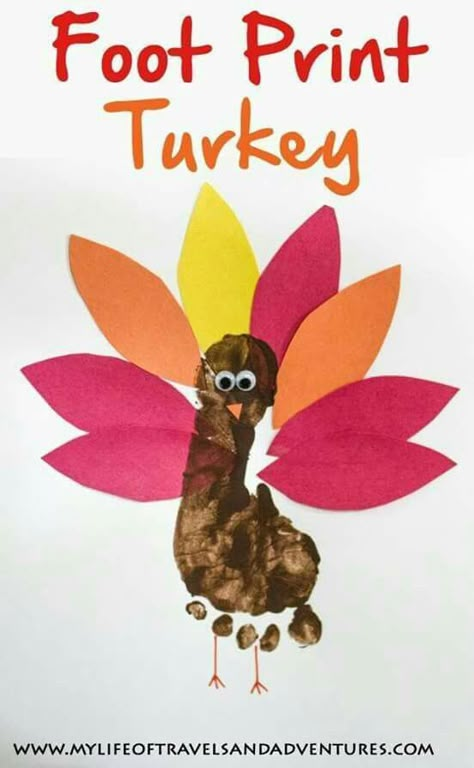 Thanksgiving Crafts For Toddlers, Easy Thanksgiving Crafts, November Crafts, Turkey Crafts, Thanksgiving Art, Thanksgiving Crafts For Kids, Footprint Art, Foot Print, Daycare Crafts