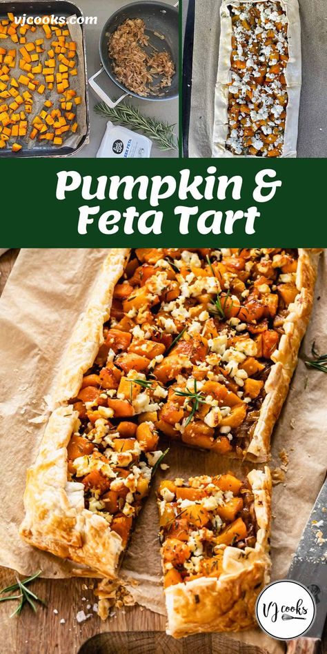 Vegetarian Pumpkin Recipes, Vegetable Tart Recipe, Butternut Squash With Feta Cheese, Savoury Tart Recipes, Pumpkin Feta Quiche, Vegetarian Tart Recipes, Pumpkin Feta Frittata, Salad Cakes, Pumpkin Tarts Recipe