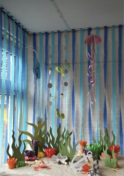 Construction Paper Sea Creatures, Under The Sea Theme Decorations, Vbs Ocean Theme, Ocean Activities Preschool, Under The Sea Party Decorations, Thema Water, Under The Sea Crafts, Under The Sea Decorations, Ocean Theme Classroom