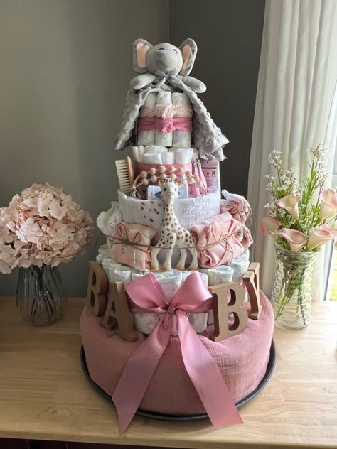 Baby Girl Diaper Cake Ideas, Baby In Bloom Diaper Cake, Diaper Cakes For Baby Girl, Simple Diaper Cake, Gender Reveal Diaper Cake, Diaper Cake For Baby Girl, Small Diaper Cakes, Dipper Cakes, Diaper Cake Girl