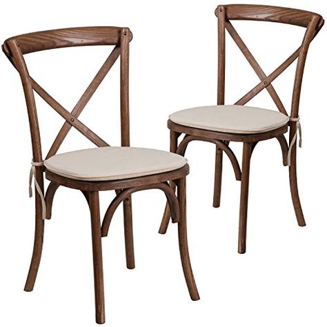 Flash Furniture 2 Pk. HERCULES Series Pecan Cross Back Chair with Cushion French Kitchen Design, Cross Back Chair, Cross Back Dining Chairs, Crossback Chairs, French Kitchen, Solid Wood Dining Chairs, French Cottage, Wood Crosses, Chair Types