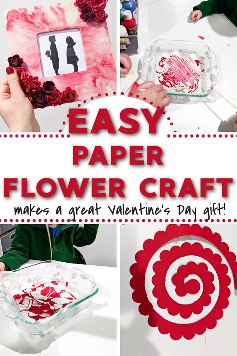 Cricut Picture Frames, Paper Flower Crafts For Kids, Flower Crafts Diy, Easy Paper Rose, Paper Rose Craft, Flower Crafts For Kids, Craft Paper Flowers, Homemade Frames, Floral Picture Frame