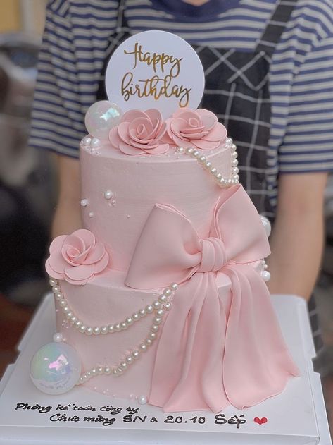 Pink Colour Birthday Cake, Pastel 2 Tier Cake, Coquette Two Tier Cake, Coquette Cake 2 Tier, Two Tier 18th Birthday Cake, 18th Birthday Cake Two Tier, Cake 2 Tier Birthday, 2 Teir Birthday Cake, Cake Designs 2 Tier