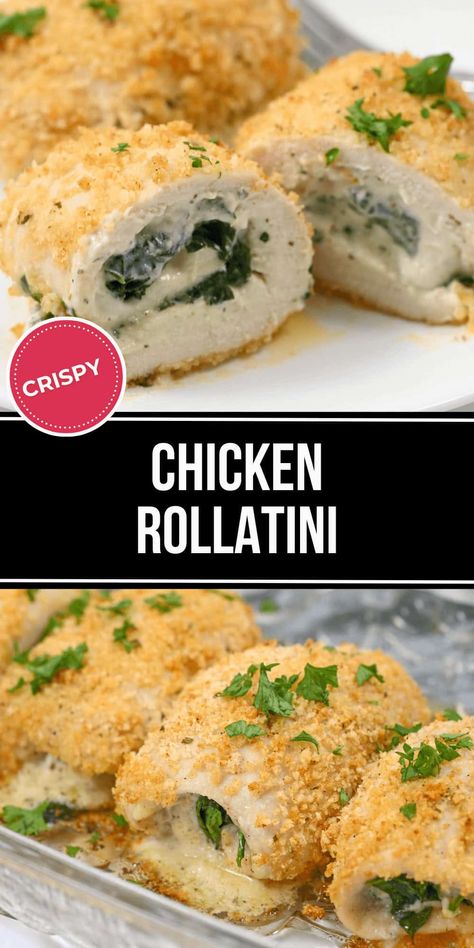 Chicken Rollatini is absolutely delicious! It takes just 15 minutes of easy prep and 7 ingredients to make this family favorite for a quick and pleasing dinner. Italian Chicken Roll Ups, Chicken Rolled With Spinach And Cheese, Chicken Rollups With Spinach, Chicken Rollatini Recipes, Chicken Roll Up, Chicken Roll Up Recipes, Chicken Rolls Recipes, Rolled Chicken Breast Recipes, Chicken Rollatini