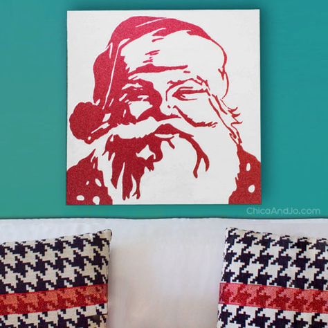 Pottery Barn Santa Christmas glitter canvas knock-off Projector Ideas, Diy Framed Art, Santa Illustration, Xmas Projects, Santa Canvas, Christmas Ceramics, Christmas Signs Diy, Santa Paintings, Pottery Barn Christmas