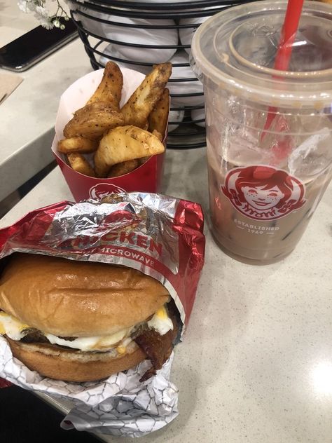 We Tried A Ton Of Items On Wendy's New Breakfast Menu And Fell In Love With The Frosty-ccino | BREAKFAST. BACONATOR. YOU. GUYS. Wendy's Breakfast, Wendys Food, Wendys Breakfast, Breakfast Fast Food, Fast Food Drinks, Fast Food Breakfast, Fast Food Places, America Food, Cheat Code