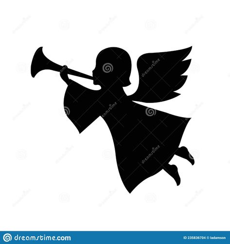 Silhouette Angel Trumpet Isolated White Background Stock Vector - Illustration of hand, child: 235836704 Angel With Trumpet, Angel Silhouette, Angel Clipart, Santa Claus Images, Angel Trumpet, Diy Christmas Village, Angel Drawing, Christmas Drawing, Mini Canvas