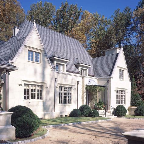 Stucco Stone Home Exterior White Cream Grey Gray - love the entry patio cover Home Exterior White, Tudor Exterior, Entry Patio, Exterior Gray Paint, Stucco Colors, Exterior House Siding, Stone Exterior Houses, Best Exterior Paint, Exterior Signage