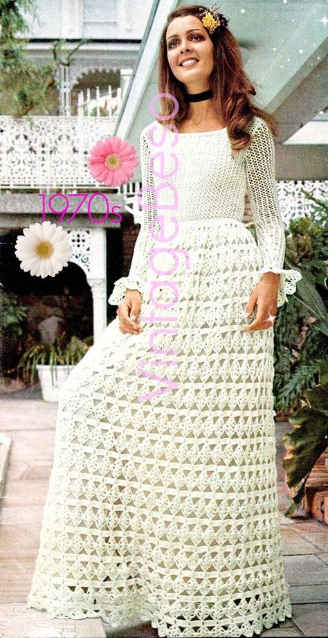 ecd62de20ea67e1c2d933d311b08178adesc52173677ri Boho Dress Pattern, Crochet Wedding Dress Pattern, Vestidos Bebe Crochet, Wedding Crochet, Vintage Crochet Dresses, Dress Crochet Pattern, Vintage Wedding Dress Boho, Crochet Wedding Dresses, Crocheted Dress