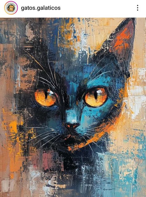 Cat Art Painting, Black Cat Painting, Arte Van Gogh, Black Cat Art, Cat Artwork, Arte Animal, Cat Colors, Cat Portraits, Cat Painting