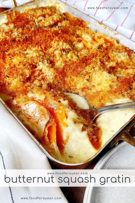 Squash Gratin, Butternut Squash Gratin, Sweet Potato Gratin, Mornay Sauce, Veggie Main Dishes, Au Gratin Recipes, Pumpkin Squash, Potato Gratin, Butternut Squash Recipes